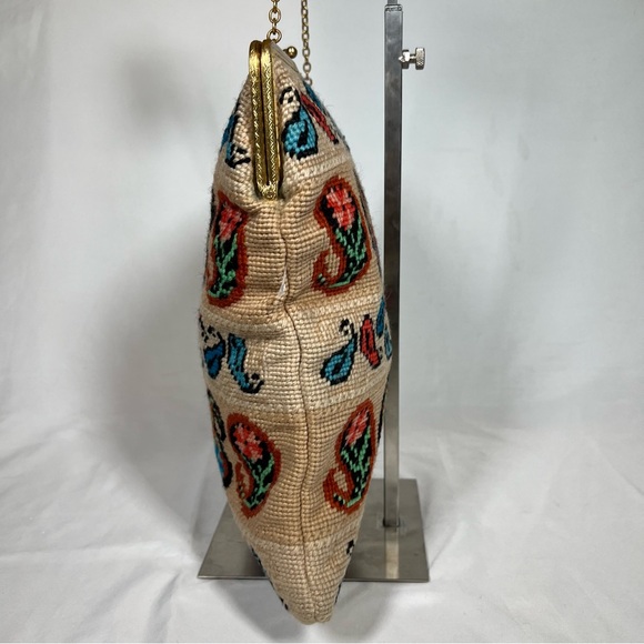 Vintage Needlepoint Tapestry Paisley Motif Shoulder Clutch Handbag Purse - Picture 6 of 13